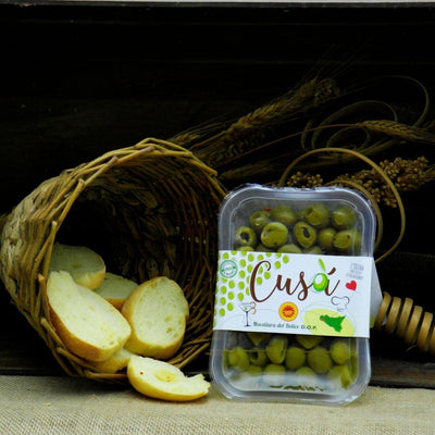 Olive Verdi Denocciolate Condite Varietà Nocellara del Belice DOP - Vaschetta da 270 g