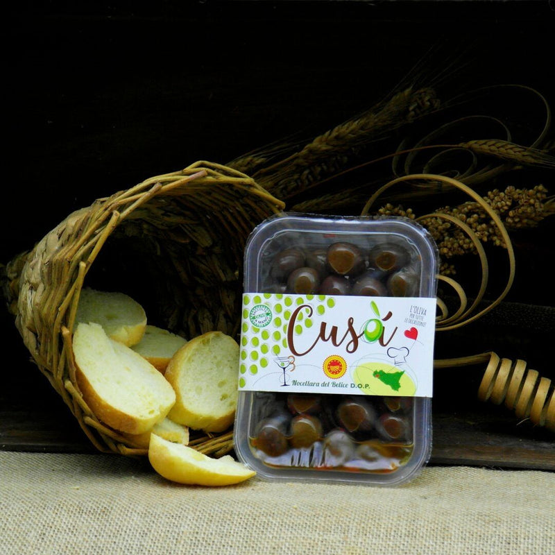 Olive Rosate Intere Condite Varietà Nocellara del Belice DOP - Vaschetta da 270 g
