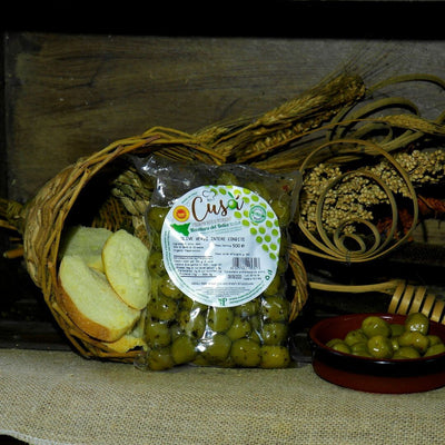 Olive Verdi Intere Condite Varietà Nocellara del Belice DOP - Busta da 500 g