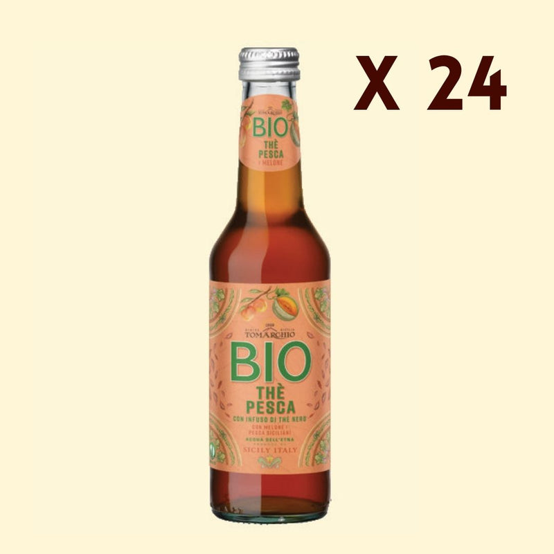 24 x Bottiglie di Thè Bio alla Pesca e Melone con Infuso di Thè Nero - 27,5 cl